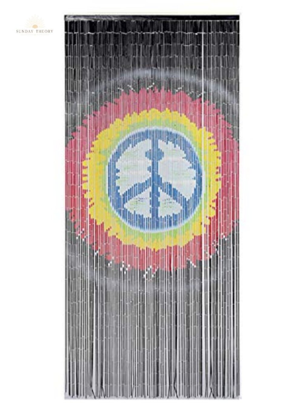 Hand-Painted Peace Sign Bamboo Bead Door Curtain 35.5x78 Boho Room Divider